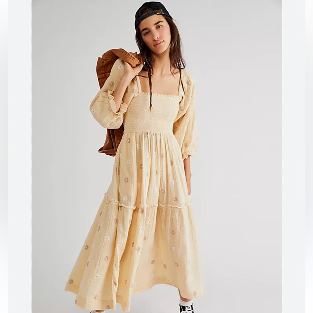Free People Dahlia Beige Floral Maxi Dress